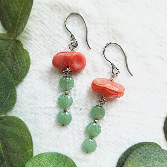 Aventurine Crystal Earrings, Whimsical Statement Earrings, Summer Maximalist - Picture 1 of 7